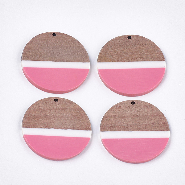 

PandaHall Resin & Walnut Wood Pendants, Flat Round, Hot Pink, 38~38.5x3mm, Hole: 2mm Resin+Wood Flat Round Pink