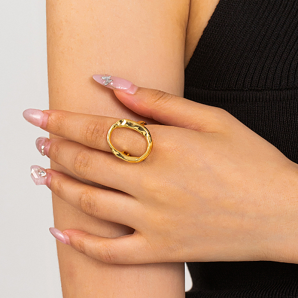 Irregular Geometric Retro Brass Women's Open Cuff Rings