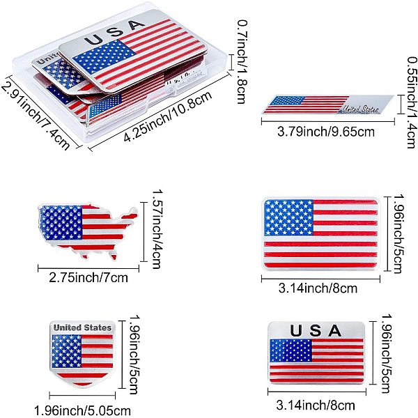 

PandaHall FINGERINSPIRE 10Pcs/Box American Flag Sticker Aluminium Alloy USA Decal Military Flag Patriotic Stars Stripe(5 Shapes) Great for...
