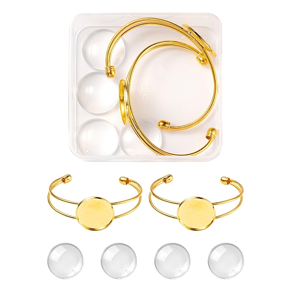 

PandaHall DIY Blank Dome Bangle Making Kit, Including Brass Open Cuff Bangle Making with Flat Round Tray, Flat Round Glass Cabochons, Golden...