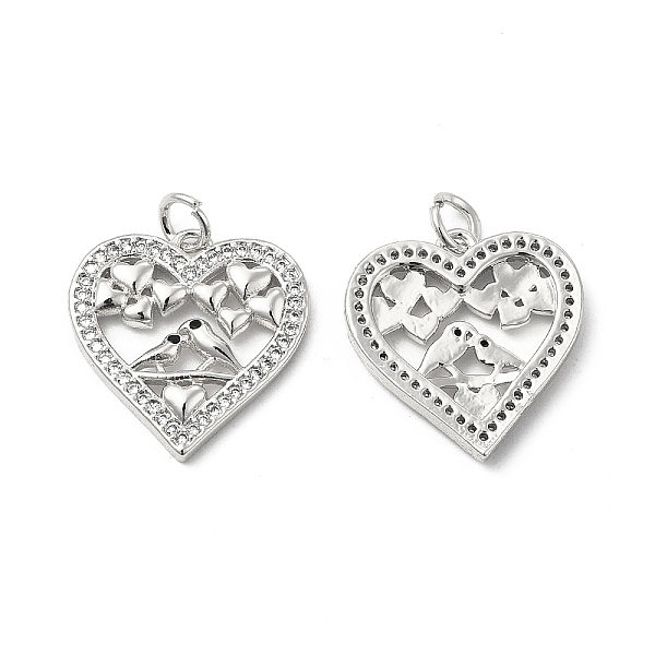 

PandaHall Brass Micro Pave Cubic Zirconia Pendants, with Jump Ring, Heart with Bird Lover Charm, Platinum, 19x18.5x2.5mm, Hole: 3.5mm...