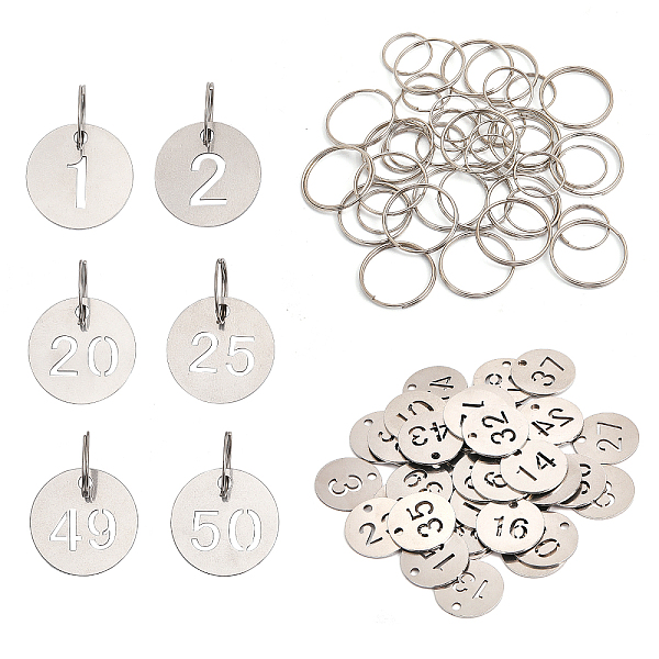 

PandaHall GLOBLELAND 50Pcs Number Tags Stainless Steel Metal Round Numbered Tags ID Number Tags Identification Hang Label Tags with 50 Pcs...