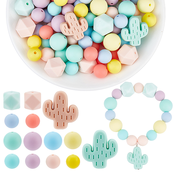 

PandaHall AHADERMAKER 110Pcs 14 Style Silicone Beads, DIY Nursing Necklaces and Bracelets Making, Chewing Pendants For Teethers, Cactus &..., Multicolor