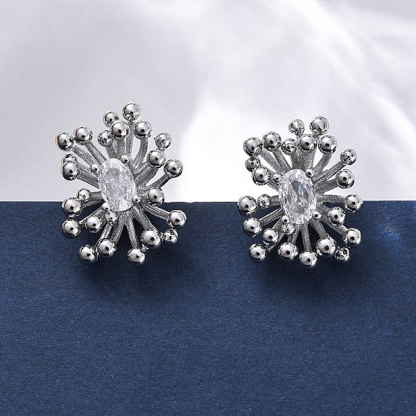 花の真鍮クリアキュービックジルコニアスタッドピアス