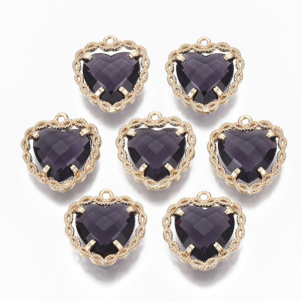 

PandaHall Glass Pendants, with Brass Open Back Settings, Faceted, Heart, Light Gold, Purple, 18x16~17x5.5mm, Hole: 1.2mm Brass+Glass Heart...