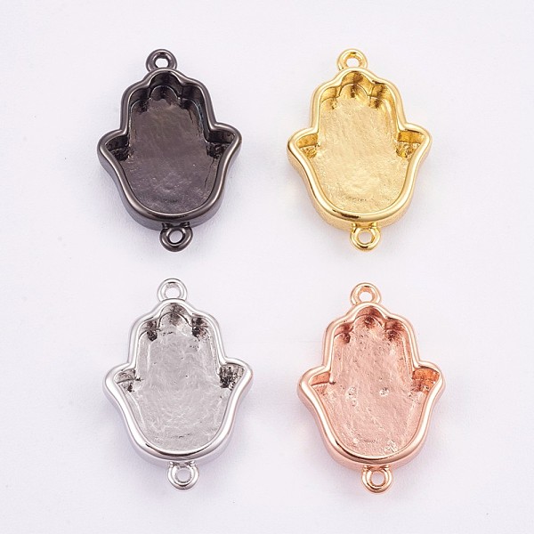 

PandaHall Brass Cabochon Connector Settings, Long-Lasting Plated, Hamsa Hand/Hand of Fatima /Hand of Miriam, Mixed Color, Tray: 12.5x10mm...