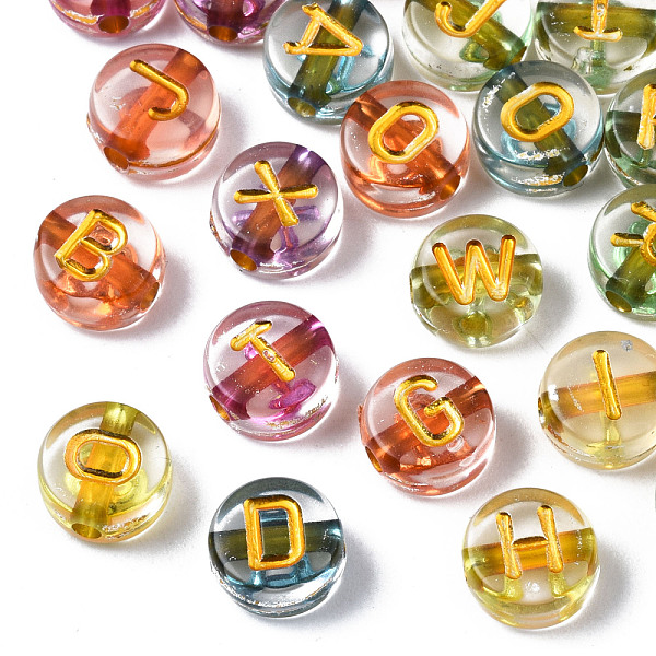 

PandaHall Transparent Electroplate Acrylic Beads, Flat Round with Mixed Letter, Mixed Color, 7x4mm, Hole: 1.5mm, about 3600~3700pcs/500g..., Multicolor