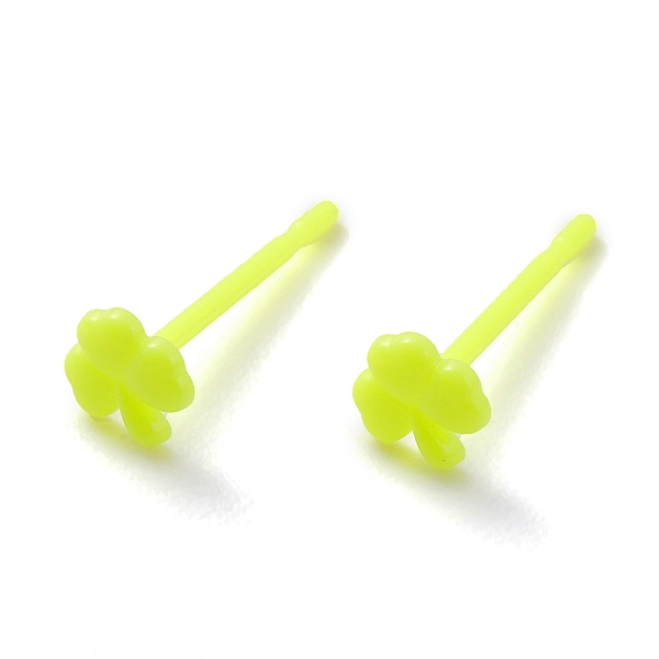 

PandaHall Eco-Friendly Plastic Stud Earrings, Shamrock, Green Yellow, 4.5x4.5x1mm, Pin: 0.8mm Plastic Clover
