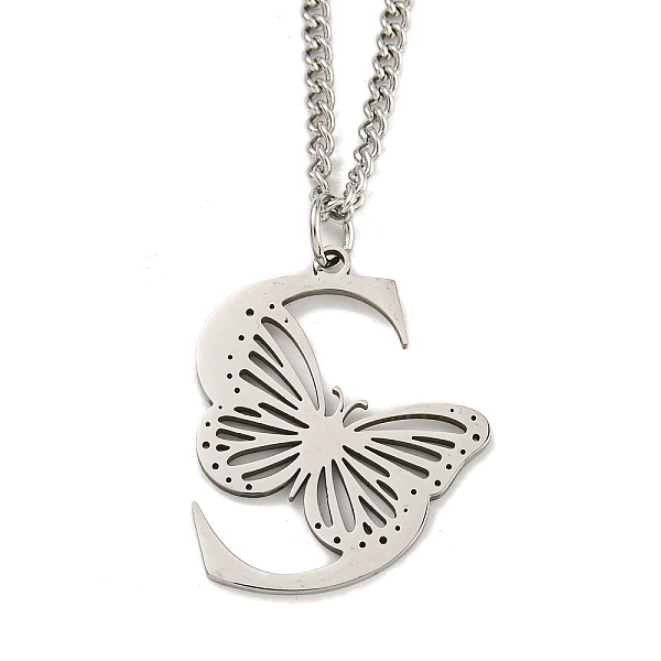 

PandaHall 201 Stainless Steel Necklaces, Letter S, 23.74 inch(60.3cm) p: 32x26.5x1.3mm 202 Stainless Steel Letter S