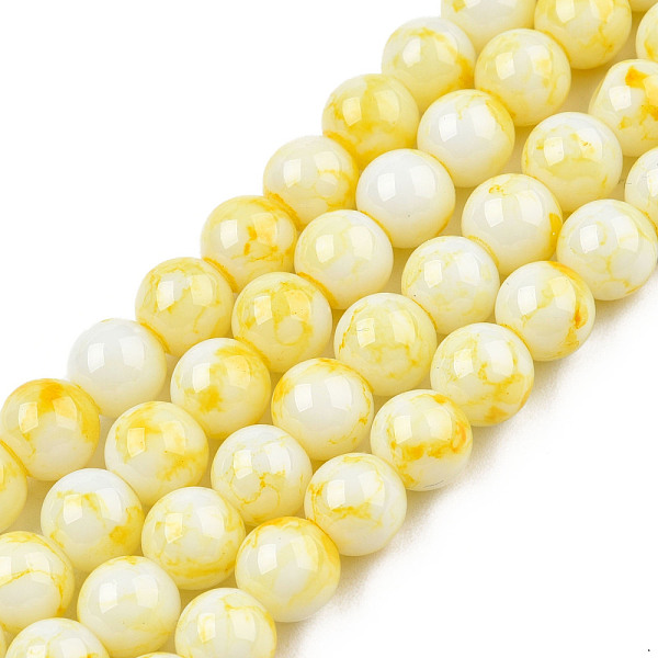 

PandaHall Spray Painted Glass Bead Strands, Round, Yellow, 8mm, Hole: 1.3mm, about 100pcs/strand, 31.4 inch Glass Round Yellow