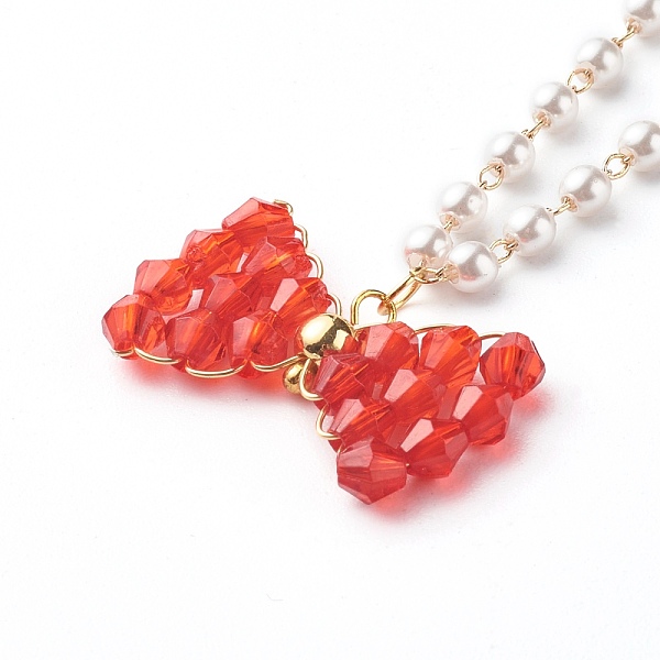 

PandaHall Bowknot Transparent Acrylic Pendant Necklaces, with Brass Beaded Chain, Golden, Red, 15.79 inch(40.1cm) Acrylic Red