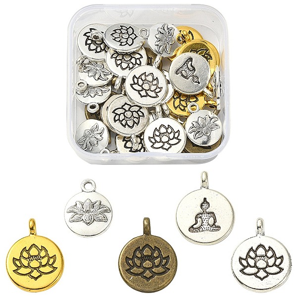 

PandaHall 30Pcs 5 Styles Tibetan Style Alloy Pendants, Mixed Shapes, Mixed Color, 16~20x13~15x3~4.5mm, Hole: 1~2mm Alloy Mixed Shapes