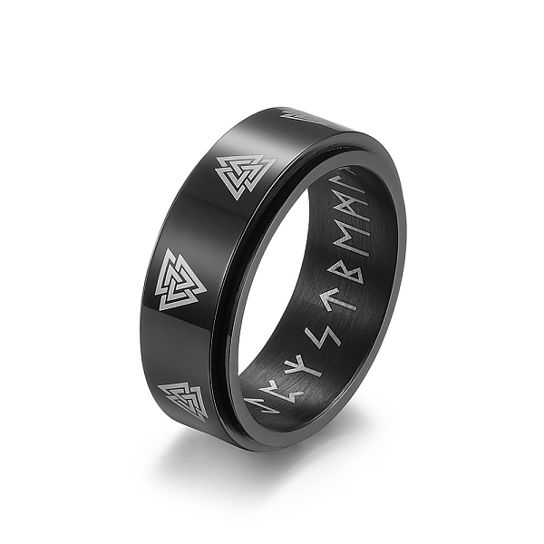 PandaHall Trinity Knot Pattern 304 Stainless Steel Rotating Finger Ring, Rune Words Odin Norse Viking Amulet Fidget Spinner Ring for Calming...