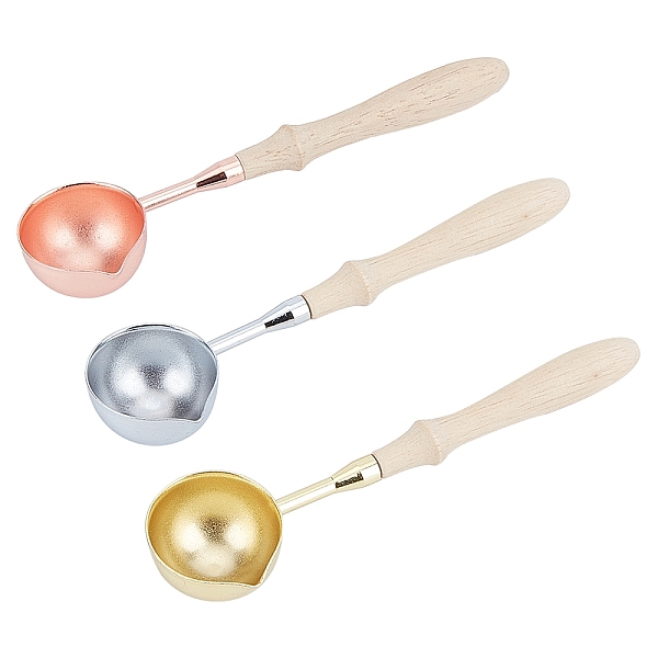 

PandaHall CRASPIRE 3Pcs 3 Colors Brass Handle Wax Sealing Stamp Melting Spoon, with Beechwood Handle, for Wax Seal Stamp Melting Spoon...