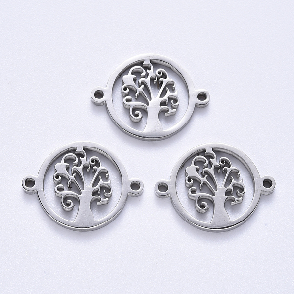 

PandaHall 201 Stainless Steel Links Connectors, Laser Cut, Flat Round with Tree, Stainless Steel Color, 14.5x19.5x1.5mm, Hole: 1.2mm 201...