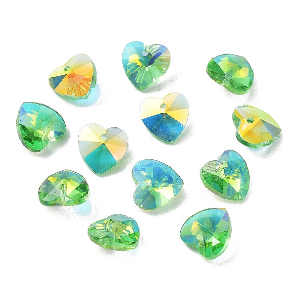 

PandaHall Electroplate Glass Charms, AB Color Plated, Faceted Heart, Lime, 10x10x5~5.5mm, Hole: 1~1.2mm Glass Heart Green