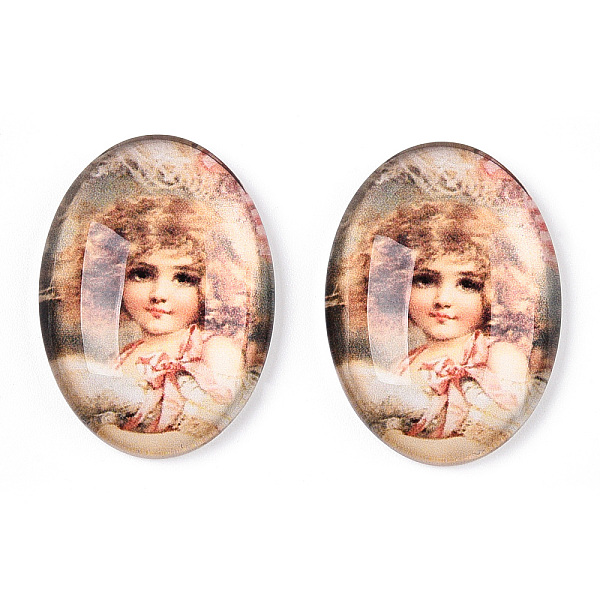 

PandaHall Glass Cabochons, with European Style Pattern, Oval, PeachPuff, 25x18x6mm Glass Oval Brown
