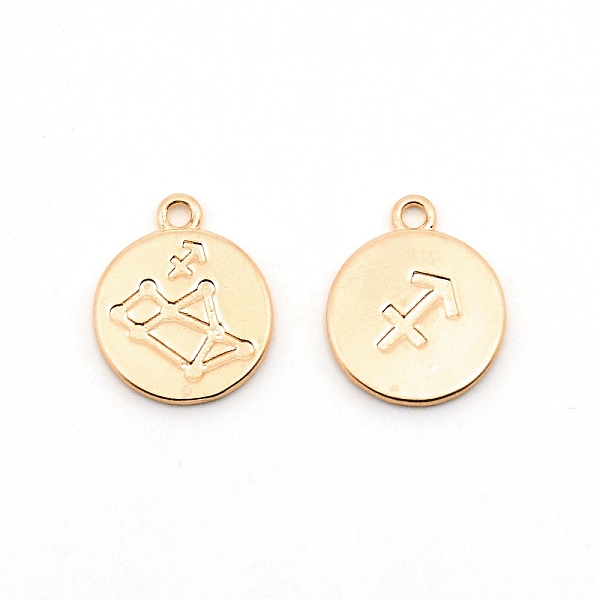 

PandaHall Alloy Pendants, Flat Round with Constellation, Matte Coffee Golden, Sagittarius, 20x16.5x1.5mm, Hole: 2mm Alloy Sagittarius