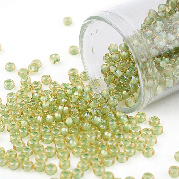 

PandaHall TOHO Round Seed Beads, Japanese Seed Beads, (946) Light Green Lined Topaz, 8/0, 3mm, Hole: 1mm, about 222pcs/10g Glass Green