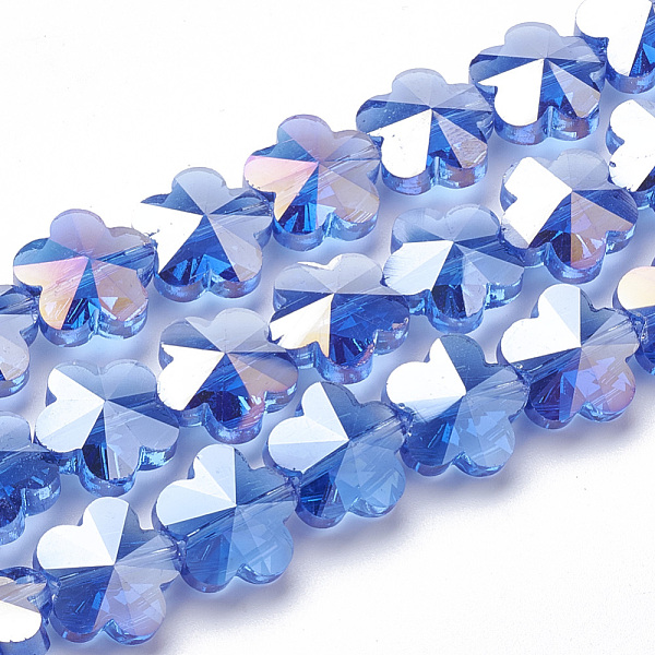 

PandaHall Electroplate Glass Beads, AB Color Plated, Faceted, Plum Blossom, Royal Blue, 13x13.5x8.5mm, Hole: 1mm Glass Flower Blue