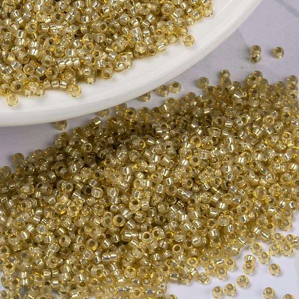 

PandaHall MIYUKI Round Rocailles Beads, Japanese Seed Beads, 15/0, (RR578) Dyed Light Topaz Silverlined Alabaster, 1.5mm, Hole: 0.7mm, about..., Brown