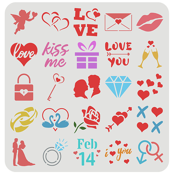 

PandaHall FINGERINSPIRE Valentine's Day Cookie Stencil 30x30cm 25 Patterns Craft Stencil Coffee Cake Templates Decoration Love Heart Rose..., White