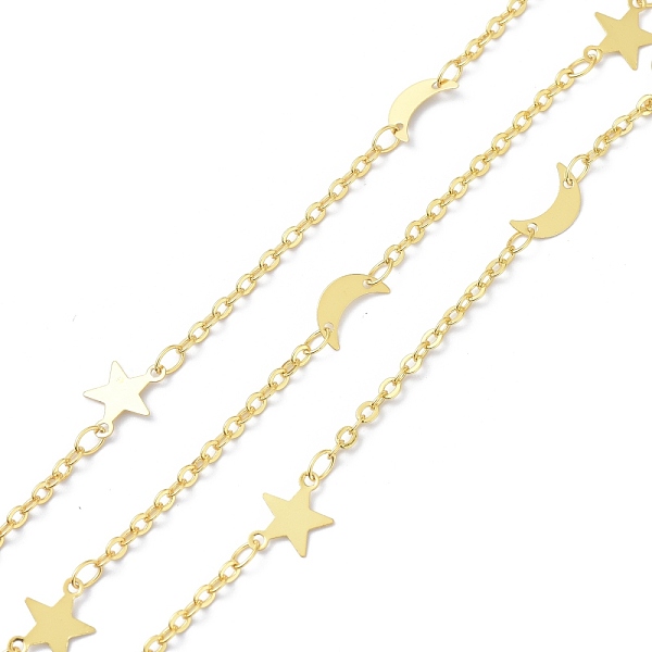 

PandaHall Brass Beaded Chains, with Spool, Long-Lasting Plated, Moon & Star, Soldered, Golden, 1.5~10x1~7x0.2mm, about 10.93 yards(10m)/roll...