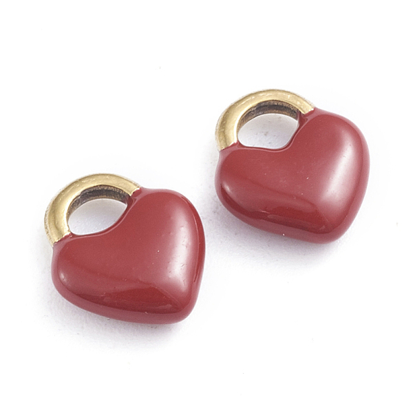 

PandaHall Ion Plating(IP) 304 Stainless Steel Charms, Enamelled Sequins, Lock, Golden, Dark Red, 11x9.5x3.5mm, Hole: 3.5x2.5mm Stainless...