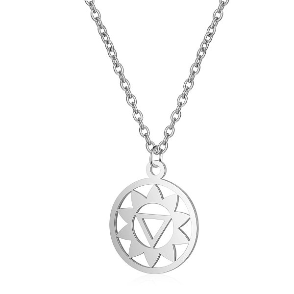 

PandaHall 201 Stainless Steel Pendants Necklaces, with Cable Chains, Flat Round with Flower, Stainless Steel Color, 16.3 inch(40cm), 1mm 201...