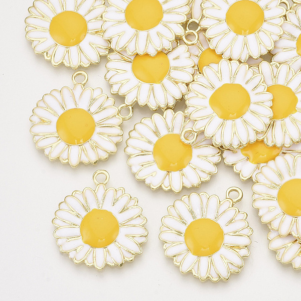 

PandaHall Alloy Pendants, with Enamel, Flower/Daisy, Light Gold, Gold, 28.5x26x2.5mm, Hole: 2.5mm Alloy+Enamel Flower Gold