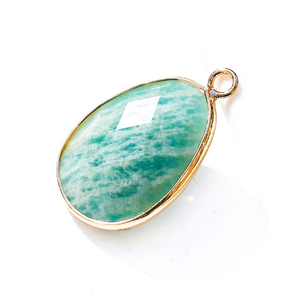 

PandaHall Natural Amazonite Pendants, Faceted Teardrop Charms, Golden, 23x18mm Amazonite Teardrop