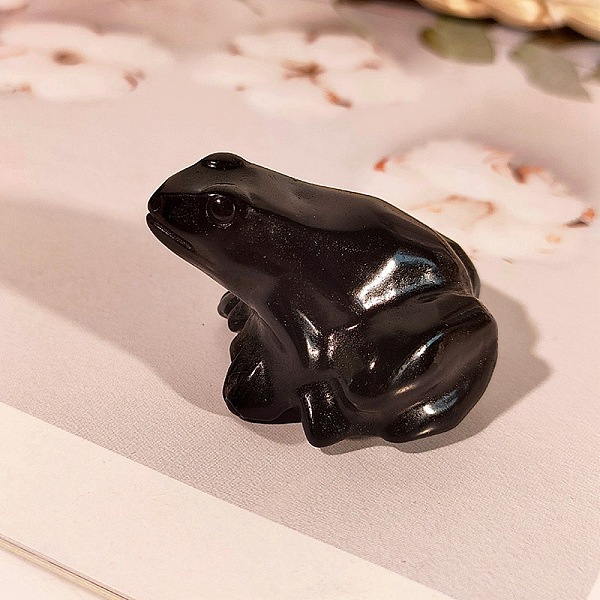 

PandaHall Natural Obsidian Carved Healing Frog Figurines, Reiki Energy Stone Display Decorations, 37x33x23mm Obsidian Frog