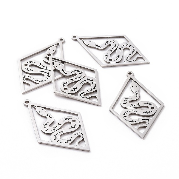 

PandaHall 201 Stainless Steel Pendants, Laser Cut, Rhombus with Snake, Stainless Steel Color, 41.5x25x1mm, Hole: 1.5mm 201 Stainless Steel...