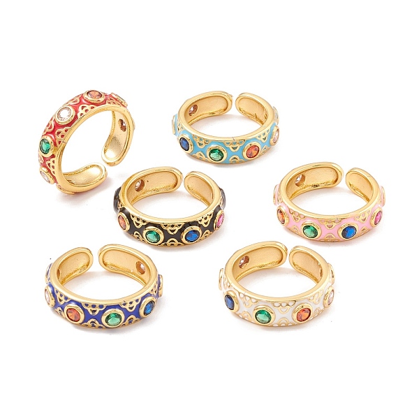 

PandaHall Flat Round Cubic Zirconia Cuff Ring, Long-Lasting Plated Brass Enamel Open Ring for Women, Golden, Mixed Color, US Size 7 3/4..., Multicolor