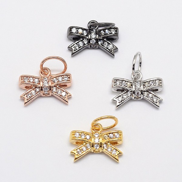 

PandaHall CZ Brass Micro Pave Cubic Zirconia Bowknot Bow Charms, Mixed Color, 9x13x3mm, Jump Ring: 6x0.8mm Brass+Cubic Zirconia Bowknot