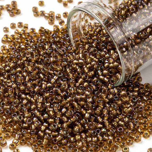 

PandaHall TOHO Round Seed Beads, Japanese Seed Beads, (278) Gilt Lined AB Topaz, 11/0, 2.2mm, Hole: 0.8mm, about 5555pcs/50g Glass Brown