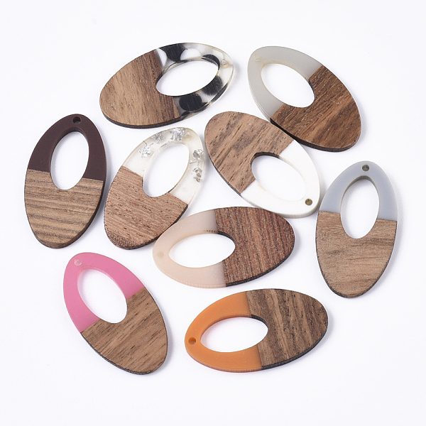 

PandaHall Resin & Walnut Wood Pendants, Waxed, Oval, Mixed Color, 38x21x4mm, Hole: 1.6mm Resin+Wood Oval Multicolor