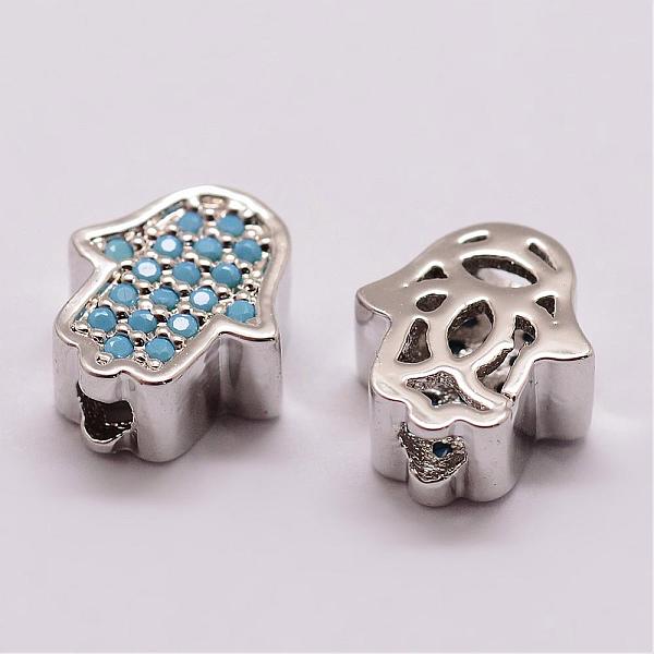 

PandaHall Brass Micro Pave Cubic Zirconia Beads, Hamsa Hand/Hand of Fatima/Hand of Miriam, Lead Free & Nickel Free & Cadmium Free, Platinum..., Blue