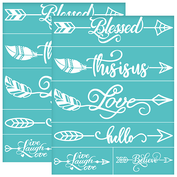 

PandaHall OLYCRAFT 2Pcs 8.6x11 Inch Arrow Self-Adhesive Silk Screen Printing Stencil "Blessed" "This is us""Believe" Mesh Stencils Word...