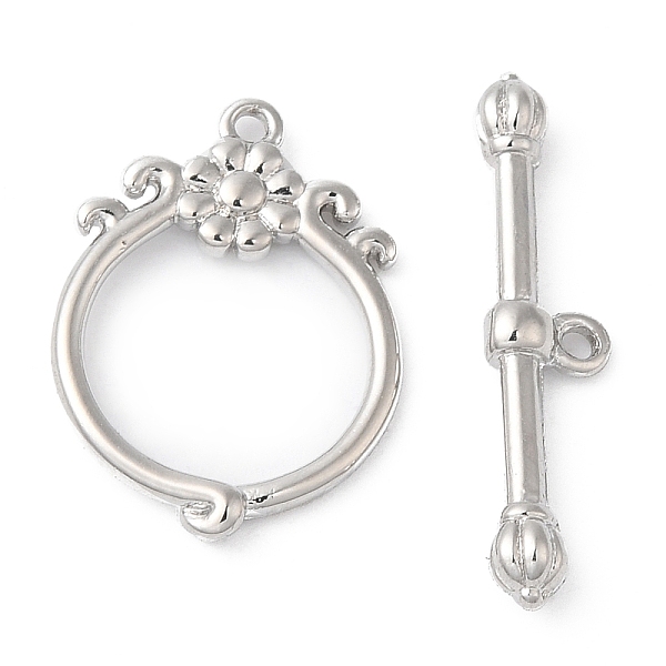 

PandaHall Brass Toggle Clasps, Ring with Flower, Real Platinum Plated, Ring: 18.5x13x2mm, Hole: 1mm, Bar: 22x5x3mm, Hole: 1mm Brass Ring