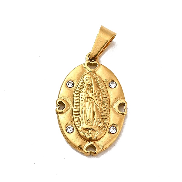 

PandaHall Vacuum Plating 304 Stainless Steel Pendants, with Rhinestone, Oval with Virgin Mary, Golden, 24.5x16x3mm, Hole: 7x3.5mm Stainless...