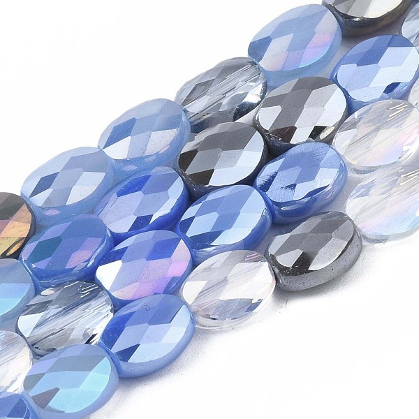 

PandaHall Electroplate Glass Beads Strands, AB Color Plated, Faceted, Oval, Cornflower Blue, 8x6x4mm, Hole: 1.2mm, about 69~70pcs/strand...