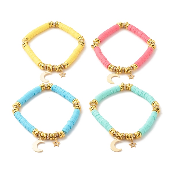 

PandaHall Polymer Clay Heishi Surfer Stretch Bracelet with Synthetic Hematite, Preppy Bracelet with Moon & Star for Women, Mixed Color..., Multicolor