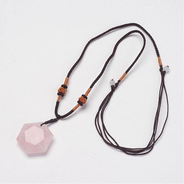 

PandaHall Natural Rose Quartz Pendant Necklaces, with Nylon Cord, 10.6 inch~13.7 inch(27cm~35cm) Rose Quartz