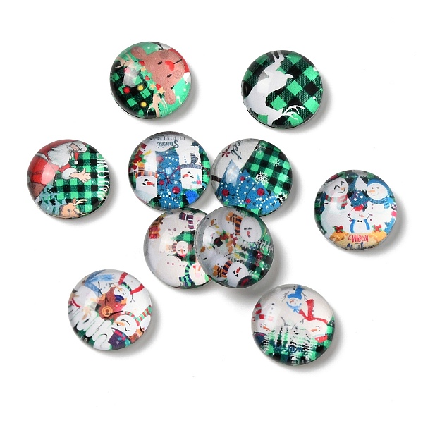 

PandaHall Glass Cabochons, Half Round/Dome, Snowman, 12x4.5mm, 10pcs/set Glass Snowman