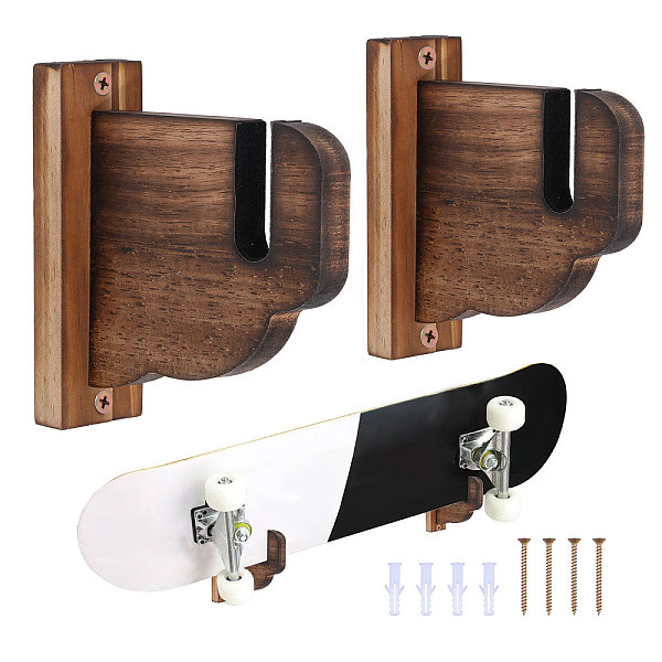 

PandaHall GLOBLELAND 2 Sets Skateboard Display Stands Skateboard Wall Rack Display Wooden Wall Hanging Display Shelf for Skateboard Storage..., Brown