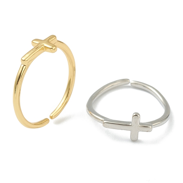 PandaHall Brass Cuff Rings, Open Rings, Long-Lasting Plated, Cross, Mixed Color, US Size 6(16.5mm) Brass