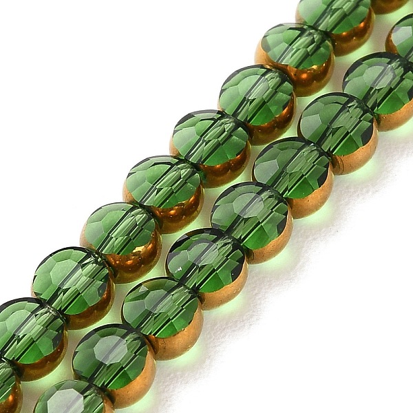 

PandaHall Electroplate Glass Beads Strands, Faceted, Flat Round, Green, 4x3mm, Hole: 0.8mm, about 74~75pcs/strand, 11.61''(29.5cm) Glass...