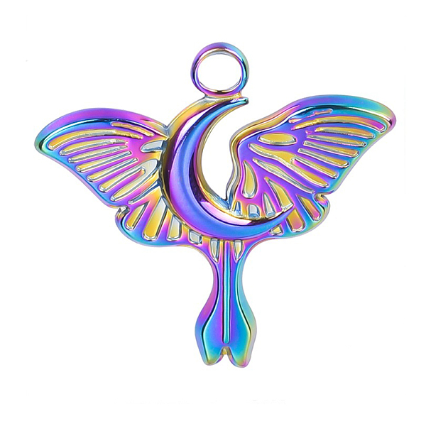 

PandaHall Stainless Steel Pendants, Moon with Butterfly Charms, Rainbow Color, 24x25x2mm, Hole: 2.5mm Stainless Steel Butterfly