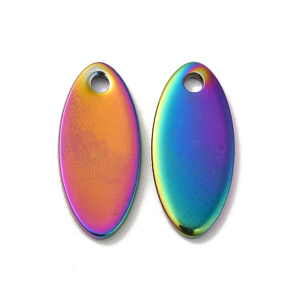 

PandaHall Ion Plating(IP) 304 Stainless Steel Pendant, Oval Charm, Rainbow Color, 20x9x1.5mm, Hole: 1.8mm 304 Stainless Steel Oval